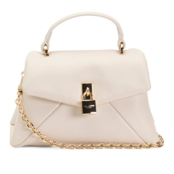 Ted Baker Poppy Small Satchel Crossbody Handbag Lock White Cream Leather - Picture 1 of 16